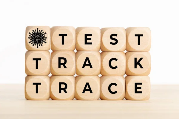 Test Trace Track Covid Coronavirus Concept Wooden Block Text Wooden — Stock Photo, Image