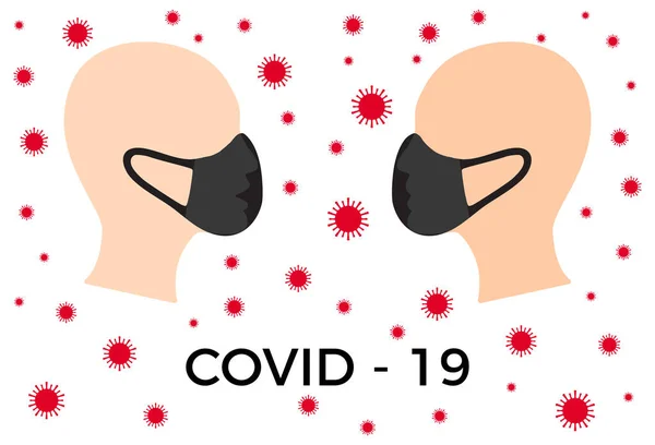 Perlindungan Terhadap Coronavirus Covid Konsep Dua Kepala Memakai Masker Wajah - Stok Vektor