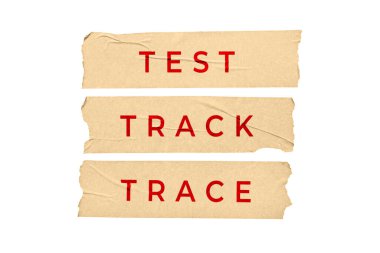 Trace Track konseptini test et. Beyaz arkaplanda izole edilmiş metin etiketleri olan bant etiketleri