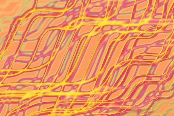 Multicolor Glühende Verdrehte Linien Auf Orangefarbenem Hintergrund Unscharfe Bewegung Abstrakte — Stockfoto