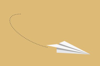 Beyaz kağıt uçak arka planda uçuyor. Vektör çizimi. Boşluğu kopyala