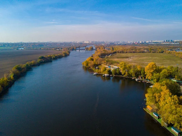 Drone Weergave Van Moskou Rivier Buurt Van Dzerzhninsky Stad Moskou — Stockfoto