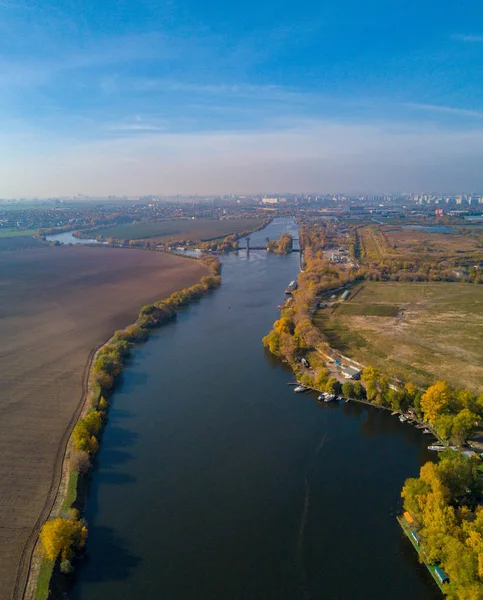 Vue Par Drone Rivière Moscou Près Ville Dzerzhninsky Dans Région — Photo