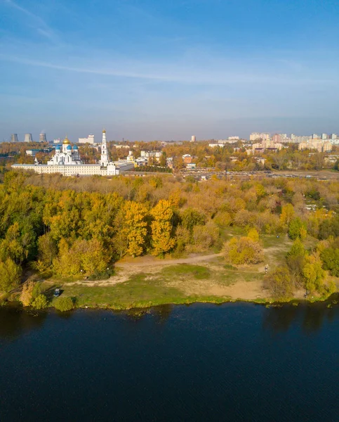 Drohnenaufnahme Des Moskauer Flusses Der Nähe Der Stadt Dserschninski Moskauer — Stockfoto