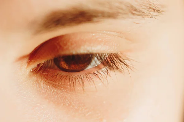 Detalle Del Ojo Humano Ojo Macro Femenino Cerca Juego Luz — Foto de Stock