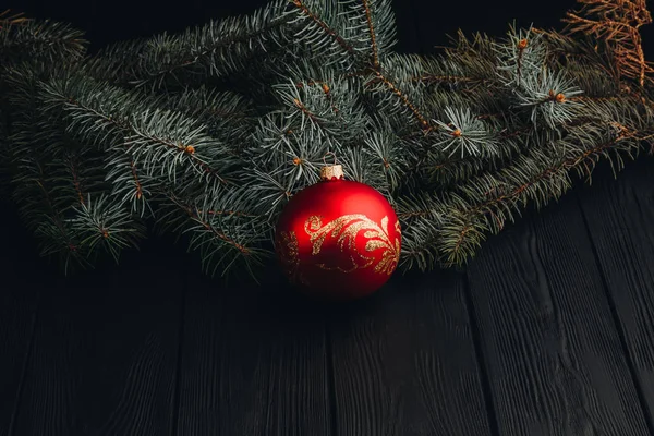 Ramas Abeto Navidad Mesa Madera Año Nuevo Fondo Navidad Con — Foto de Stock