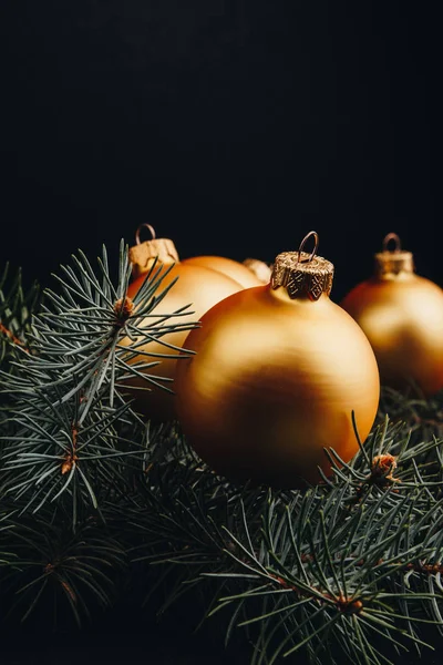 Navidad Año Nuevo Decoraciones Juguete Bola Oro Rama Árbol Piel — Foto de Stock