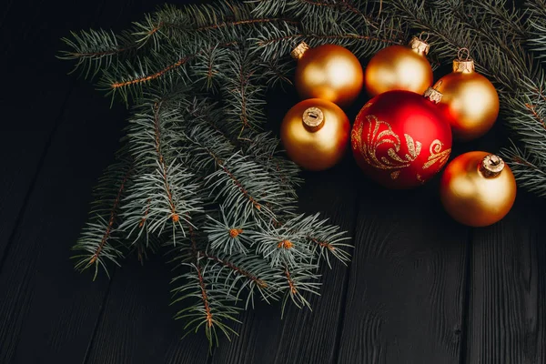 Navidad Año Nuevo Decoraciones Juguete Bola Oro Rama Árbol Piel — Foto de Stock