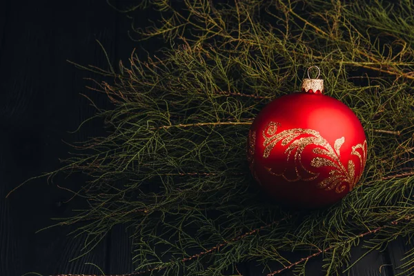 Navidad Composición Decoración Año Nuevo Vista Superior Ramas Árbol Piel — Foto de Stock