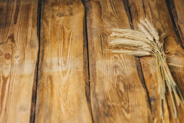 Wheat Rye Spikelets Wooden Background — Stock Photo, Image