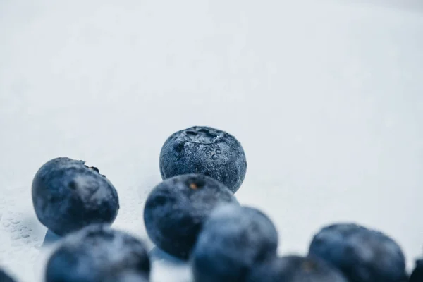 fresh blueberry berries on a white plate close-up. breakfast of wild berries. copy space