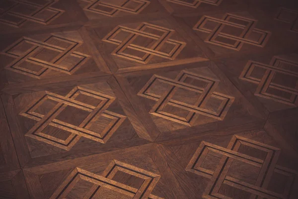 Padrão geométrico no chão parquet marrom. retângulos, quadrados, cruzes e linhas. textura, fundo — Fotografia de Stock