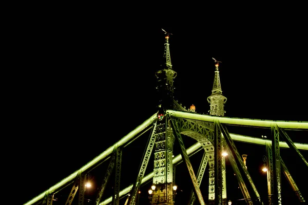 Βουδαπέστη Ουγγαρία, 05.29.2019 φωτεινή γέφυρα της ελευθερίας κατά μήκος του ποταμού Δούναβη. νύχτα Βουδαπέστη λάμπει σε χρυσό — Φωτογραφία Αρχείου