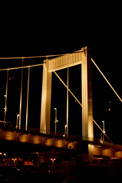 Budapest Hungary, 05.29.2019 glowing Erzhebet bridge across the Danube River. night Budapest glowing in gold — Stock Photo, Image