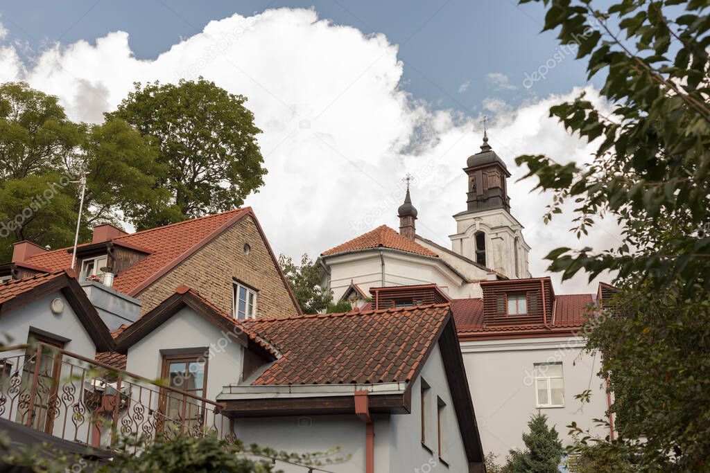 A view of Republic of Uzupis old town near Vilnius St. Bartholomew Apostle church