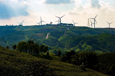 Güneşli sabah rüzgar türbinleri
