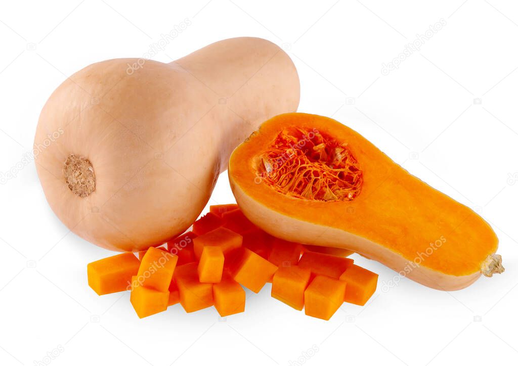 Fresh butternut squash isolated on a white background