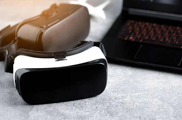 VR virtual reality headset  on  table