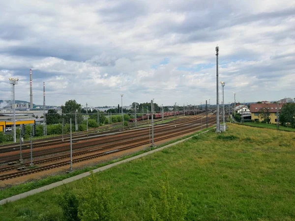 Rows Railway Tracks Going Train Station Image — Stock Photo, Image