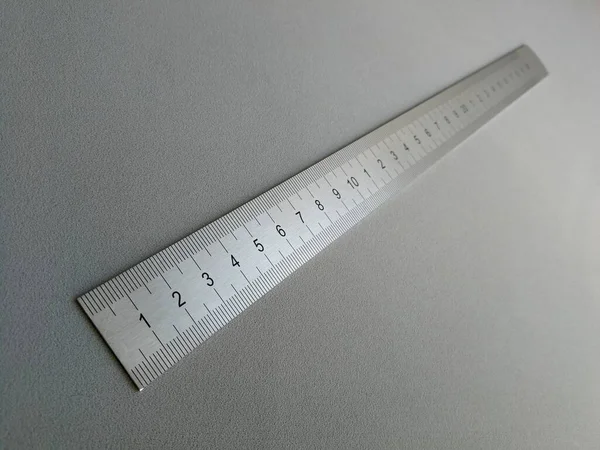 Stalen Liniaal Riemmeter Met Metrisch Systeem Beeld — Stockfoto
