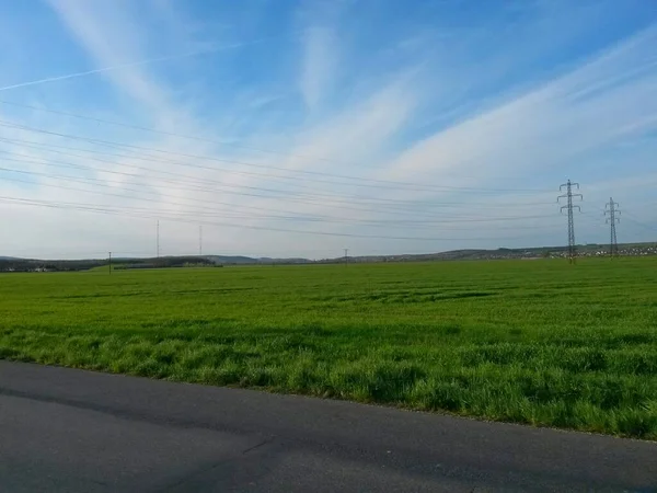 Imagen Típica Del Paisaje Rural Con Pueblos Campos Colinas Cielos —  Fotos de Stock