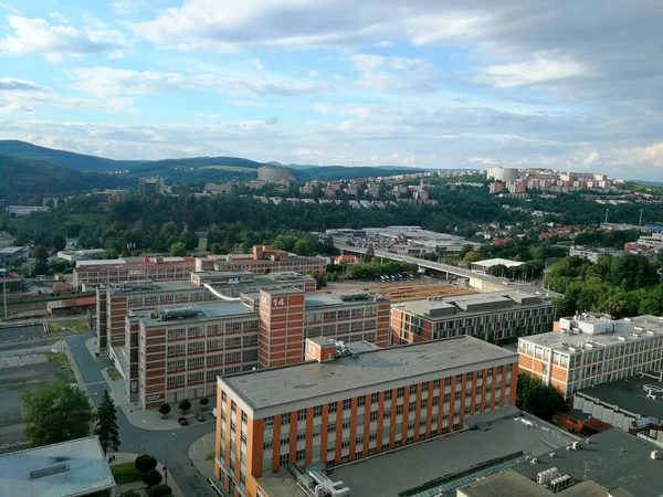 Zlínské Město Pohled Zlínskou Továrnu Svit Sídliště Jizní Svahy Pohled — Stock fotografie