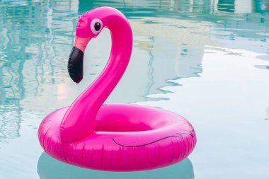 Pembe Flamingo. Şişme daire. Yaz. Havuzu. Aquapark