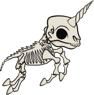 İskelet Unicorn şirin illüstrasyon izole
