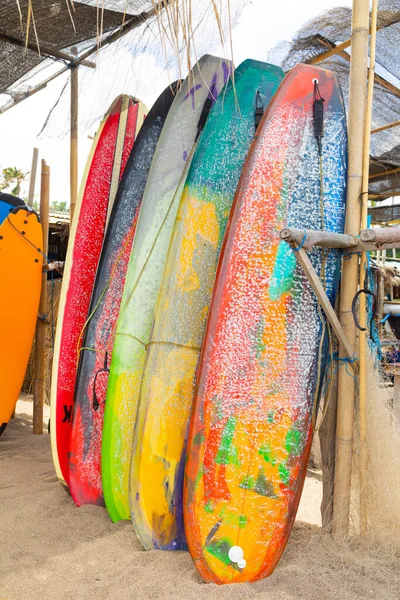 Planches Surf Aux Couleurs Vives Sur Plage Canggu Sud Bali — Photo