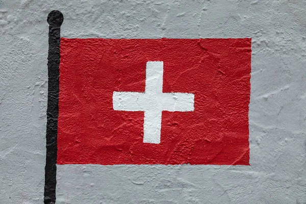 Dibujo Estilo Infantil Bandera Suiza Pintado Una Pared — Foto de Stock