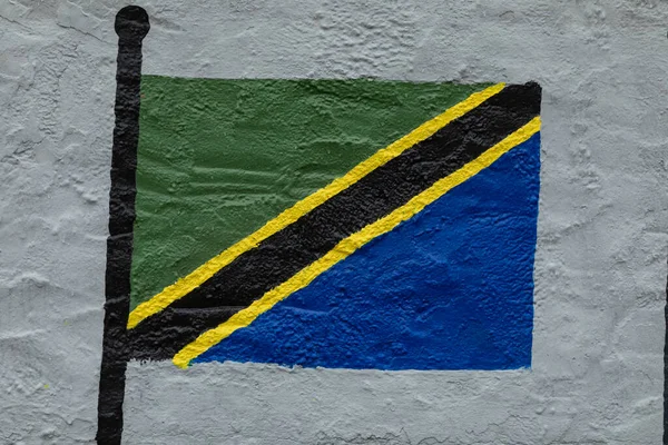 Dibujo Estilo Infantil Bandera Tanzania Pintado Una Pared — Foto de Stock