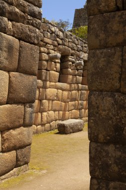 Machu Picchu, Peru - 6 Nisan 2014: Machu Picchu, Peru 'daki İnka medeniyetinin mimari ve binalarının ayrıntıları.