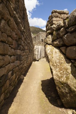 Machu Picchu, Peru - 6 Nisan 2014: Machu Picchu, Peru 'daki İnka medeniyetinin mimari ve binalarının ayrıntıları.