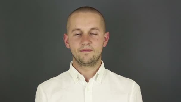 Funny Handsome Guy Expresses His Disagreement Makes Gesture Prohibition Crossing — Stock Video