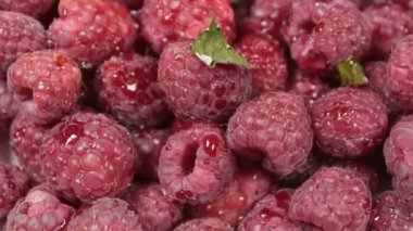 Olgun sulu ahududu tabakta yatıyor. Olgun organik ahududu yakından..