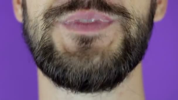 Close-up portrait of a young bearded guy who says yes and nods in the affirmative. — Stock Video