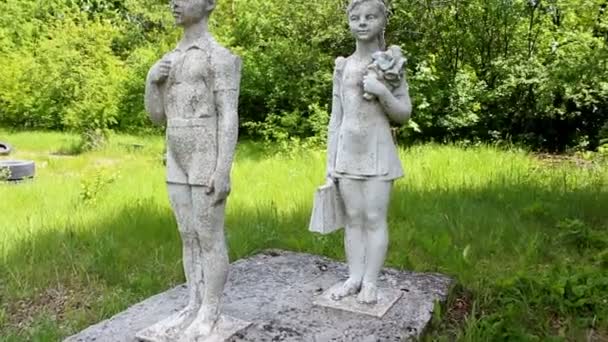 Statues Pioneers Children Camp Monument Pioneers Ussr — Stock Video