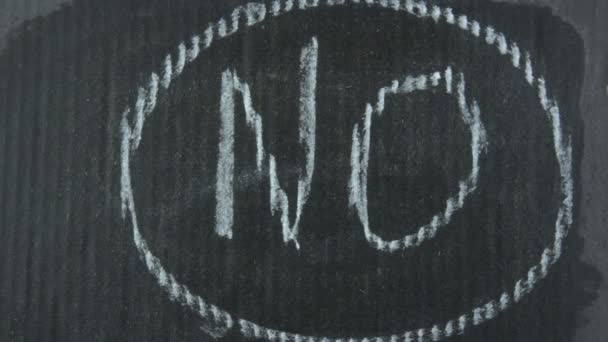 一个人用粉笔在灰纸上写下"不"字.在一张白纸上，一个人的近照用粉笔写下了"不"字. — 图库视频影像