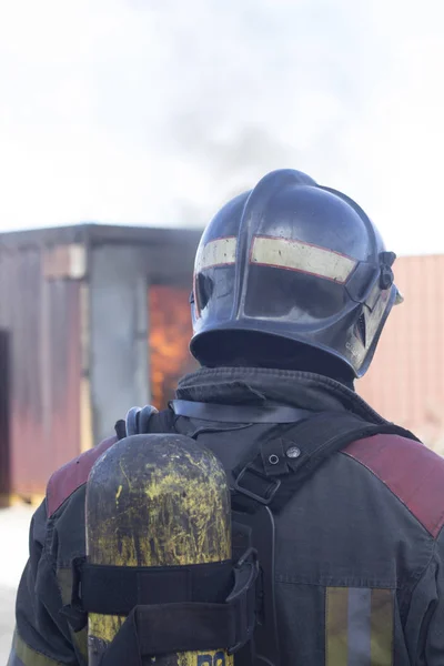 Bombero Apagando Estación Entrenamiento Incendios Extintor Backdraft Procedimiento Perforación Seguridad —  Fotos de Stock