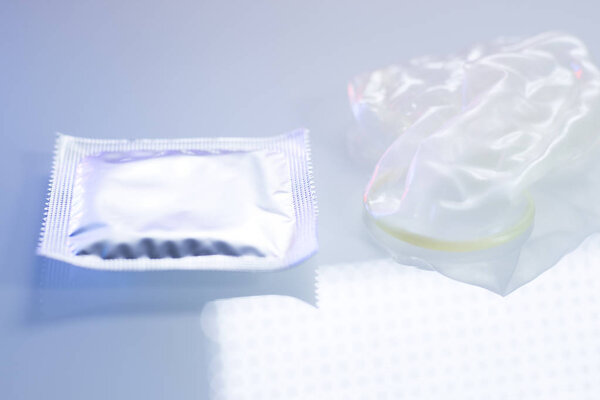 Rubber latex condom male contraceptive for safe disease and pregnancy free sex.