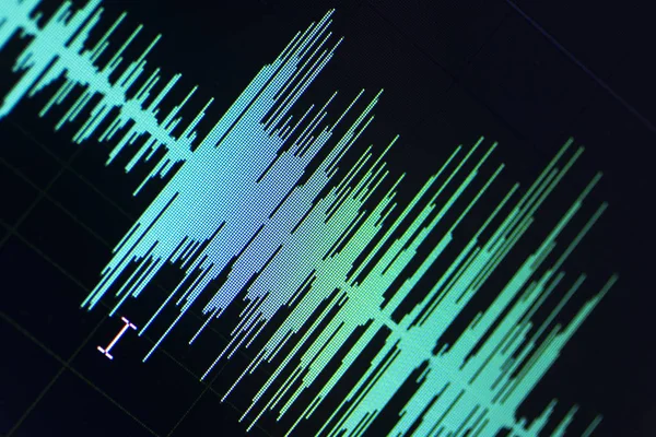 Ljud Ljud Våg Studio Redigering Dator Skärmen Visningar Programljud Skärmen — Stockfoto