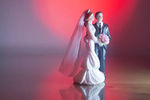 Wedding Couple Marriage Cake Topper Plastic Figures Tuxedo Evening Suit — Stock Photo, Image