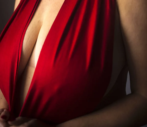 Vollbusige Schlanke Sexy Dame Mit Sehr Großen Erotischen Brüsten Und — Stockfoto