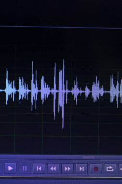 Ses ses dalgası stüdyo bilgisayar programı ekran gösterimleri ses dublaj vokal kaydı gelen ekranda düzenleme.