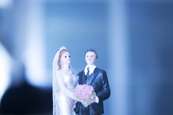 Matrimonio Coppia Torta Topper Figure Plastica Con Abito Sera Smoking — Foto Stock