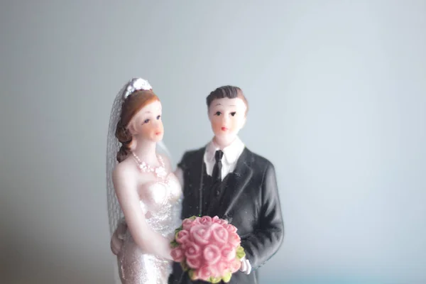 Wedding Couple Marriage Cake Topper Plastic Figures Tuxedo Evening Suit — Stock Photo, Image