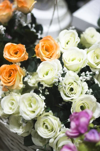 Fleuristes Boutique Bouquet Fleurs Coupées Arrangement Dans Panier — Photo