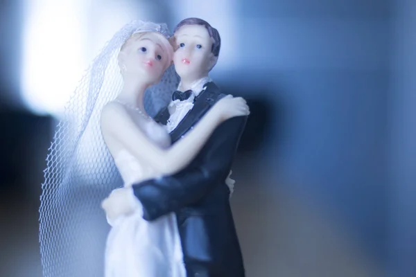 Matrimonio Coppia Torta Topper Figure Plastica Con Abito Sera Smoking — Foto Stock