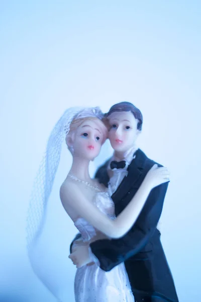 Bruiloft Paar Huwelijk Taart Topper Plastic Figuren Met Smoking Avondpak — Stockfoto
