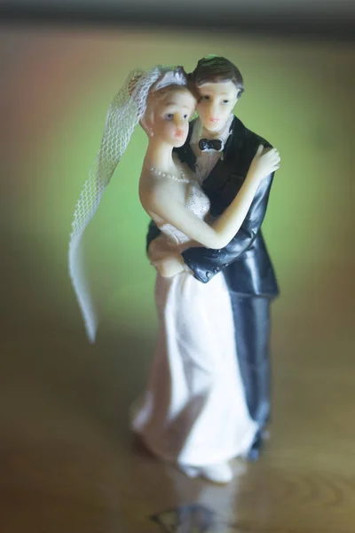 Mariage Couple Gâteau Mariage Figurines Plastique Avec Costume Soirée Smoking — Photo